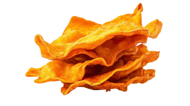 Crispy fried snack stacked neatly on a white background highlighting their golden color and shape
