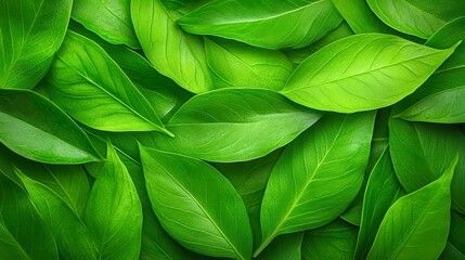 Fototapeta premium A close-up image of vibrant green leaves layered together, offering a fresh, natural aesthetic, Ideal for backgrounds, eco-friendly themes, or wellness promotions