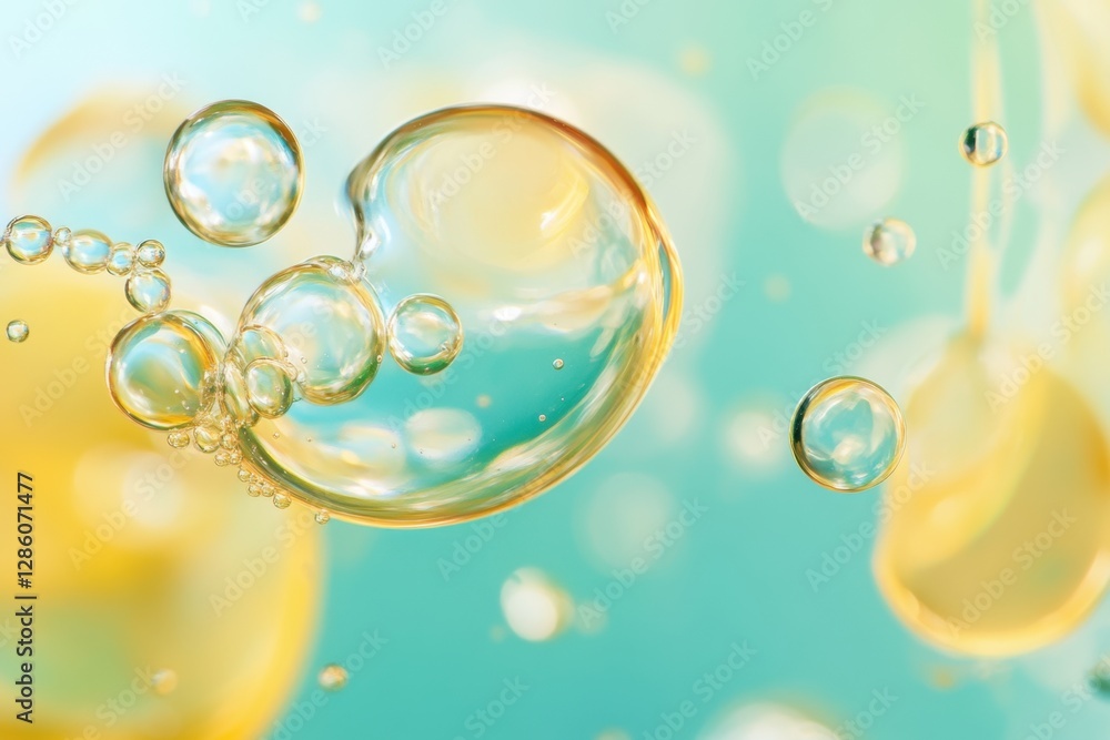 Aufkleber floating orbs of golden liquid dancing in a serene turquoise backdrop create an enchanting aquatic s