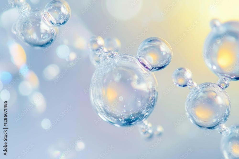 Poster captivating bubbles dance in soft light creating a magical atmosphere in a serene setting. generativ