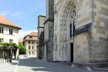 Building and street at city of Lausanne, Switzerland