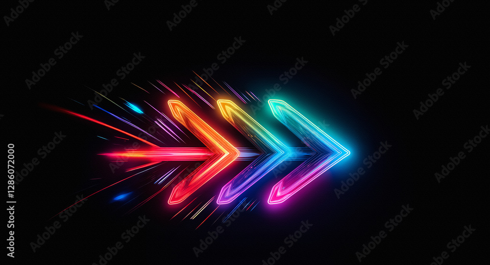 Leinwandbilder vibrant neon arrows glow against a black backdrop, pointing right with a sense of speed and directio