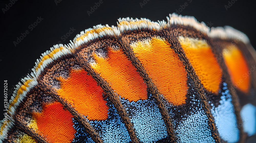 Poster close-up butterfly wing: a stunning macro shot highlighting the intricate patterns and vibrant color