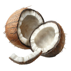 Fresh Coconut Showing Its Interior and Brown Isolated on Transparent Background