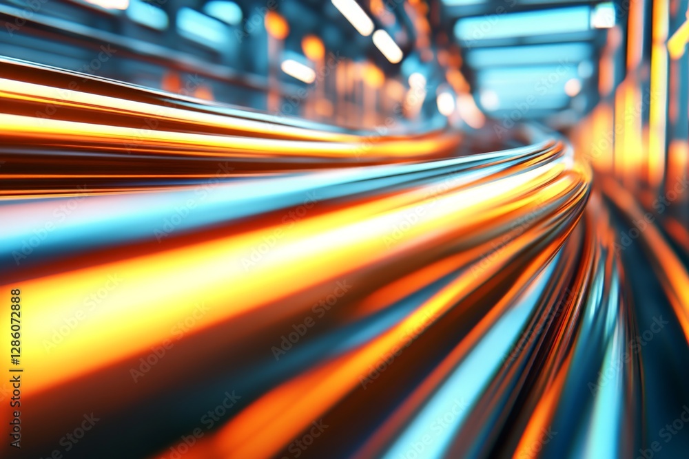 Poster high speed motion blur with vibrant golden and blue light trails creating a futuristic dynamic tunne