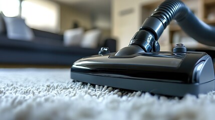 Modern vacuum cleaner with multiple attachments neatly arranged, ready for deep cleaning