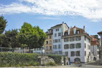 Building and street at city of Lausanne, Switzerland