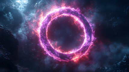 Obraz premium Cosmic Portal: A luminous, otherworldly ring of energy, ablaze with fiery colors, opens against a backdrop of a swirling cosmos, inviting viewers into a realm of infinite possibilities.