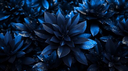 Midnight Blue Foliage: A Close-Up Digital Painting AI Generated