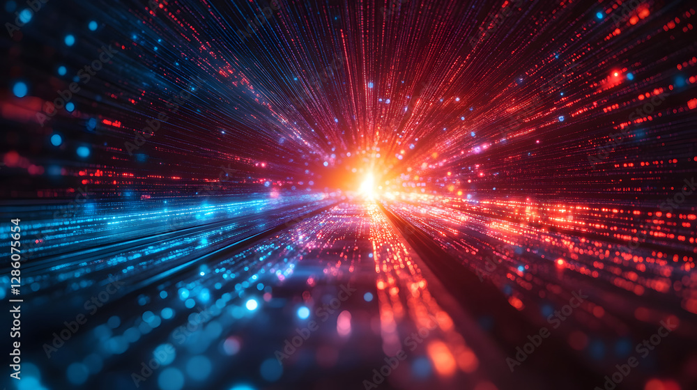 Aufkleber digital highway of light: a futuristic, abstract scene of data streams converging towards a bright l