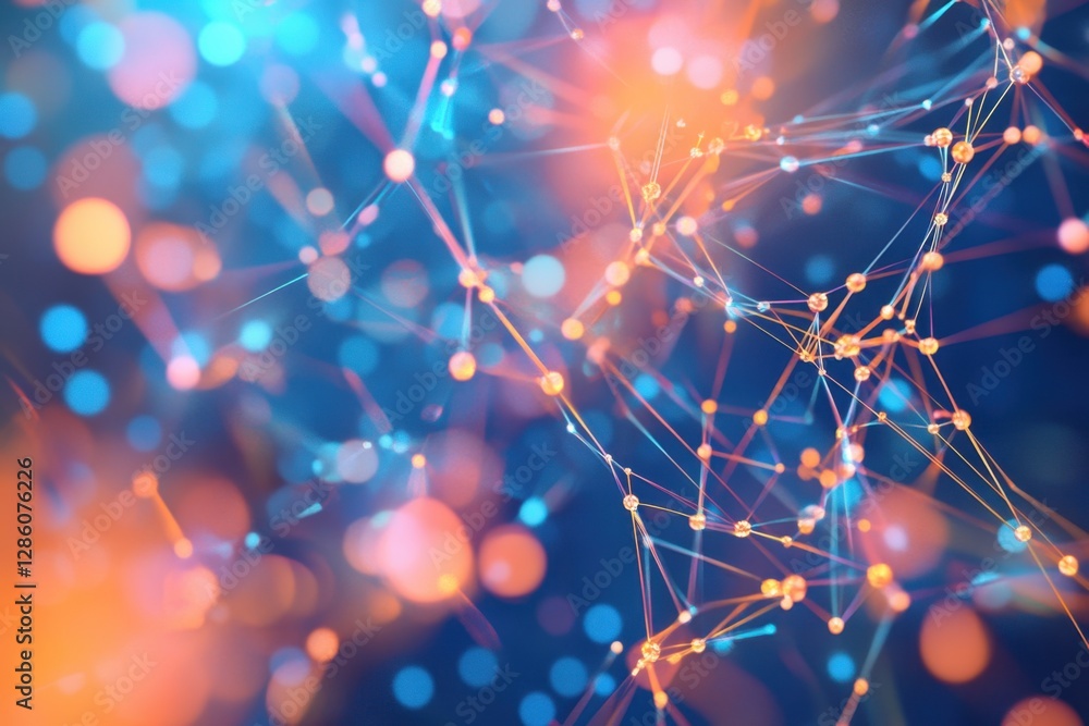 Poster exploring the intricate patterns of digital connections and vibrant lights on a cosmic canvas in a f