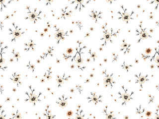 Seamless Minimalist Tiny Floral Pattern on White Background