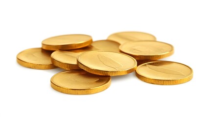 A set of golden coins, clean white background, transparent isolate