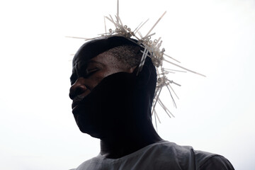 Wearing Decorative Headpiece with Eyes Closed