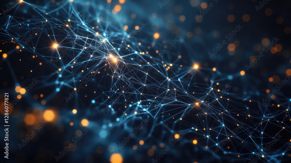 Poster abstract network connections, a digital universe of glowing nodes and lines