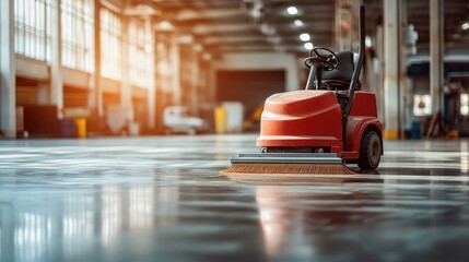 Ride-on floor scrubber polishing a concrete loading dock floor