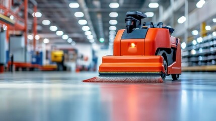Ride-on floor scrubber polishing a concrete loading dock floor