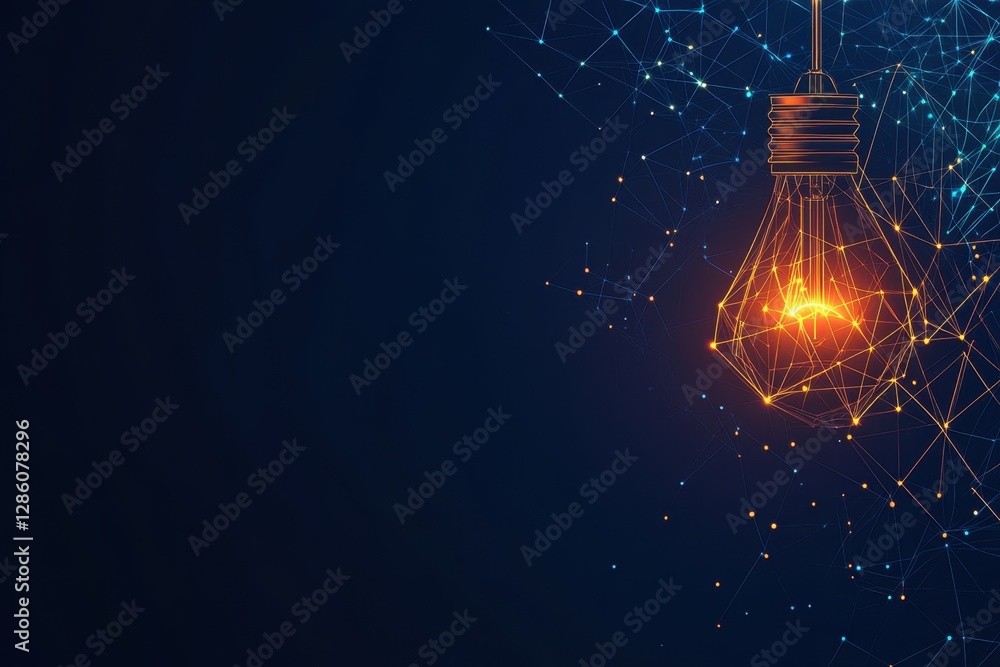 Poster creative light bulb design with glowing connections representing ideas and innovation in the digital