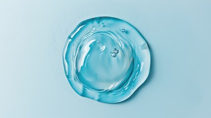 Transparent blue gel or cosmetic texture sample on light background, beauty product