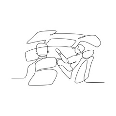 Obraz premium One continuous line drawing of a Pilot is on duty vector design illustration. Pilot on cabin design illustration simple linear style vector concept. Pilot illustration for your asset design.