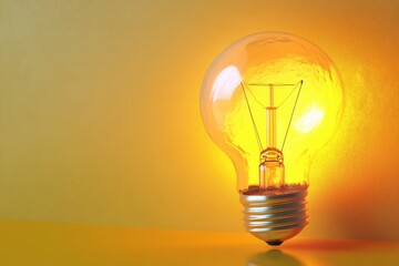Illuminating creativity with a glowing light bulb against a vibrant yellow backdrop during a calm evening. Generative AI