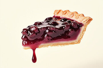 Sweet Slice of Heaven: A delectable slice of blueberry pie with a golden crust and glistening fruit topping, dripping with luscious blueberry filling. 