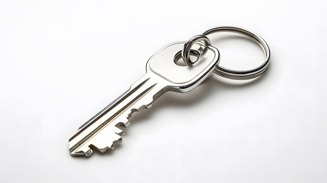 A shiny silver keychain, isolated on white