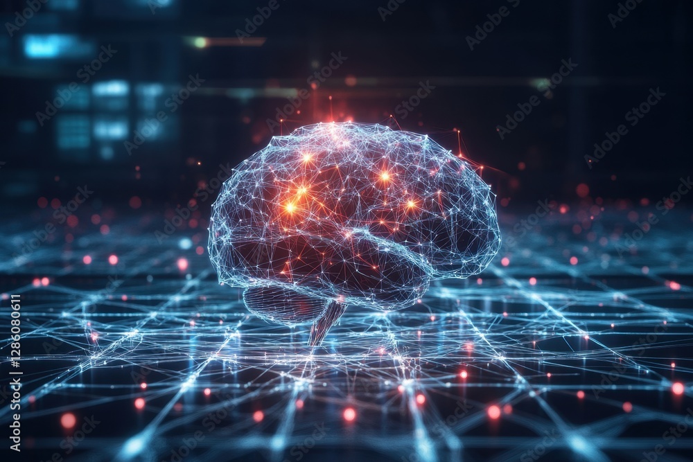 Aufkleber neural connections illuminate a digital brain in a futuristic technological realm. generative ai