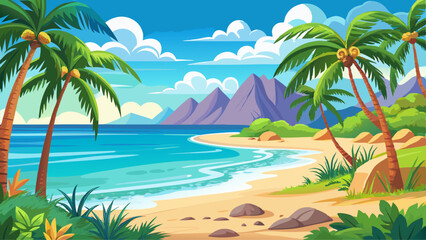 Beautiful tropical beach banner. White sand and coco palms travel tourism wide panorama background concept. Amazing beach landscape