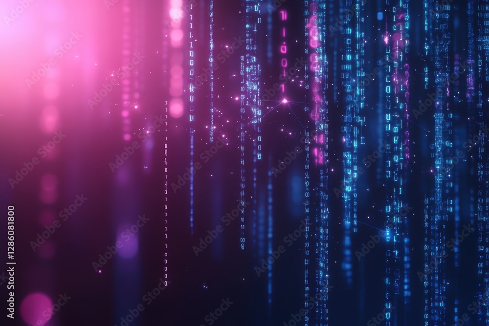 Poster vibrant streams of digital data cascade in a mesmerizing light show at the heart of a cybernetic uni