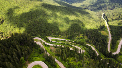 Nature, forest, Transrarau, Romania, serpentine roads, drone photo