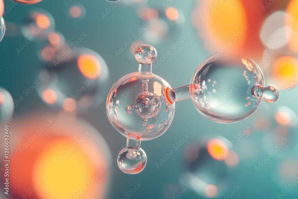 Poster exploring the intricate world of molecular structures in vibrant colors and dynamic shapes. generati