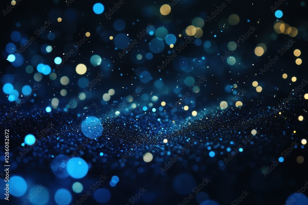 Poster sparkling blue and gold particles dance in the air, creating an enchanting and magical atmosphere in