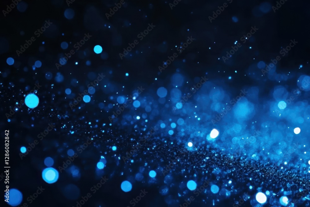 Poster sparkling blue particles dance in the light creating a mesmerizing cosmic effect across the dark bac
