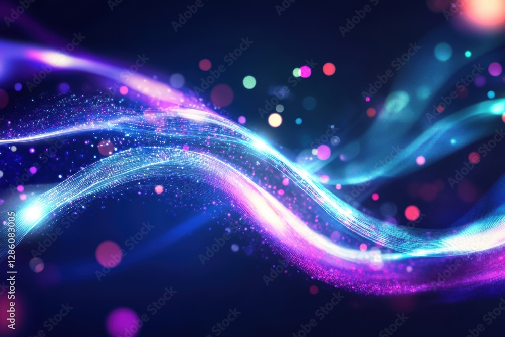 Poster vibrant waves of color flow gracefully through a cosmic realm, creating a mesmerizing light display 