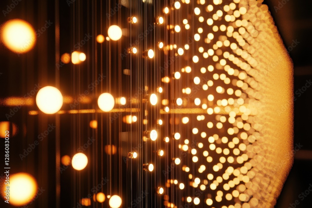 Poster captivating warm light orbs cascading across a dark background, creating an enchanting illusion of d