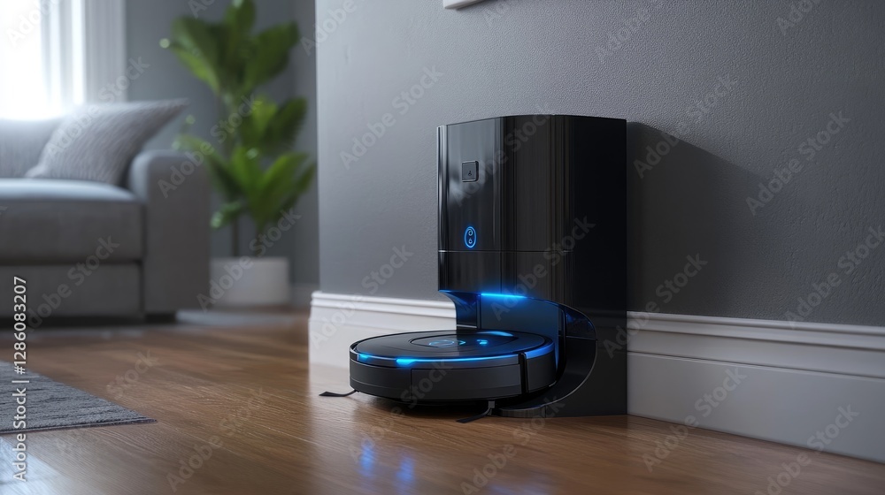 Poster self-charging robotic vacuum automatically returning to its charging dock