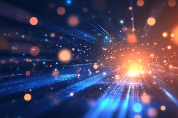 Fototapeta premium Dynamic burst of vibrant colors and lights flows through a space of digital energy and cosmic reflections. Generative AI