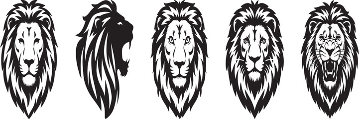 Powerful Lion Head Silhouettes for Graphic Design, Lion head vector illustration 