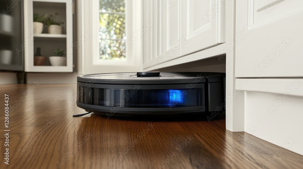 Poster side view of a robotic vacuum using infrared sensors to detect walls