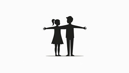 Young Boy and Girl Silhouettes in Unified Welcoming Gesture
