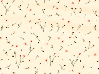 Seamless Minimalist Tiny Floral Pattern on Soft Cream Background