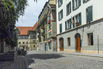 Obraz premium Building and street at city of Lausanne, Switzerland