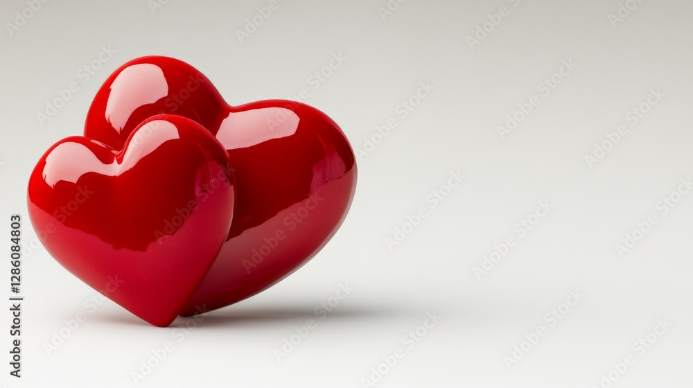 Poster 3d red heart glossy and reflective resting on neutral gradient background symbolizing love affection