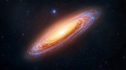 Obraz premium Stunning Spiral Galaxy with Bright Core and Distant Stars Surrounded by Infinite Cosmic Space