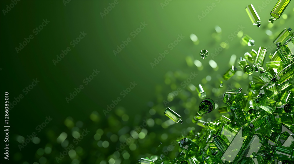Poster abstract representation of green crystalline structures scattered against a gradient background