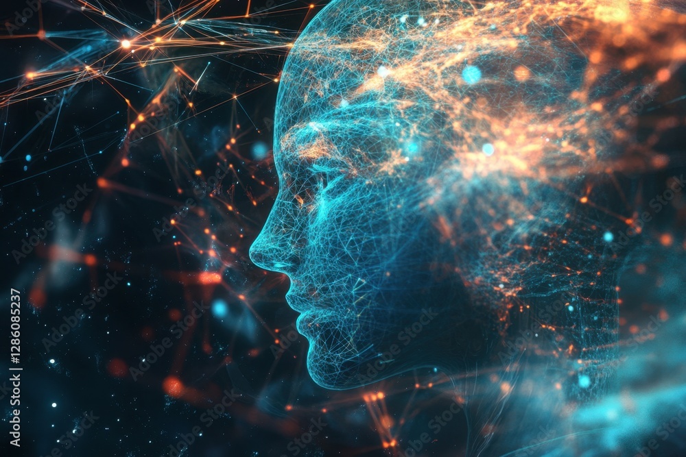 Poster Exploring the intersection of technology and humanity through visualization of neural networks and artificial intelligence. Generative AI