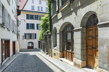 Building and street at city of Lausanne, Switzerland