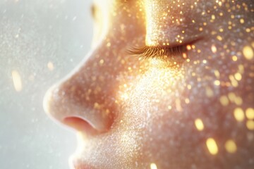 Captivating light dances across a serene face, creating a magical aura in a moment of stillness and reflection. Generative AI