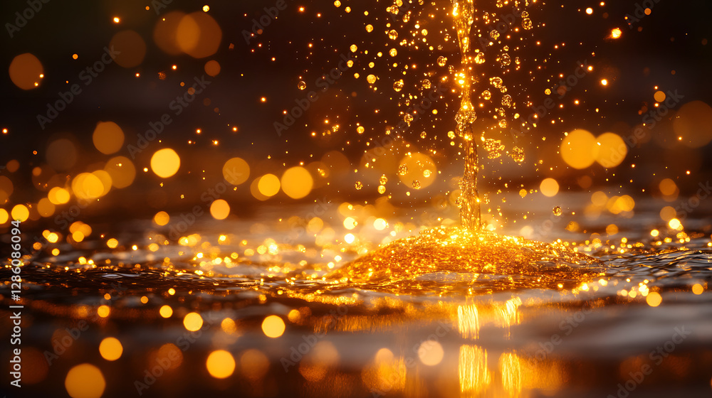 Poster golden dust: a mesmerizing dance of golden particles cascades downwards, creating a visually stunnin